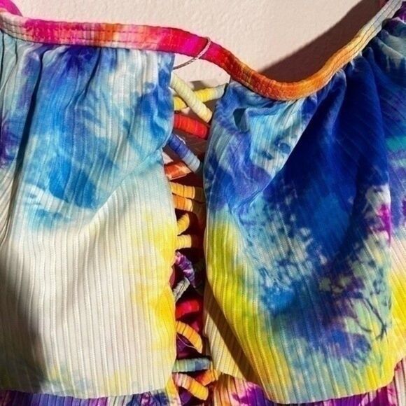 New Coastal Waves Plus Tie Dye Ruffle Off-the-Shoulder Swimsuit - Picture 3 of 13